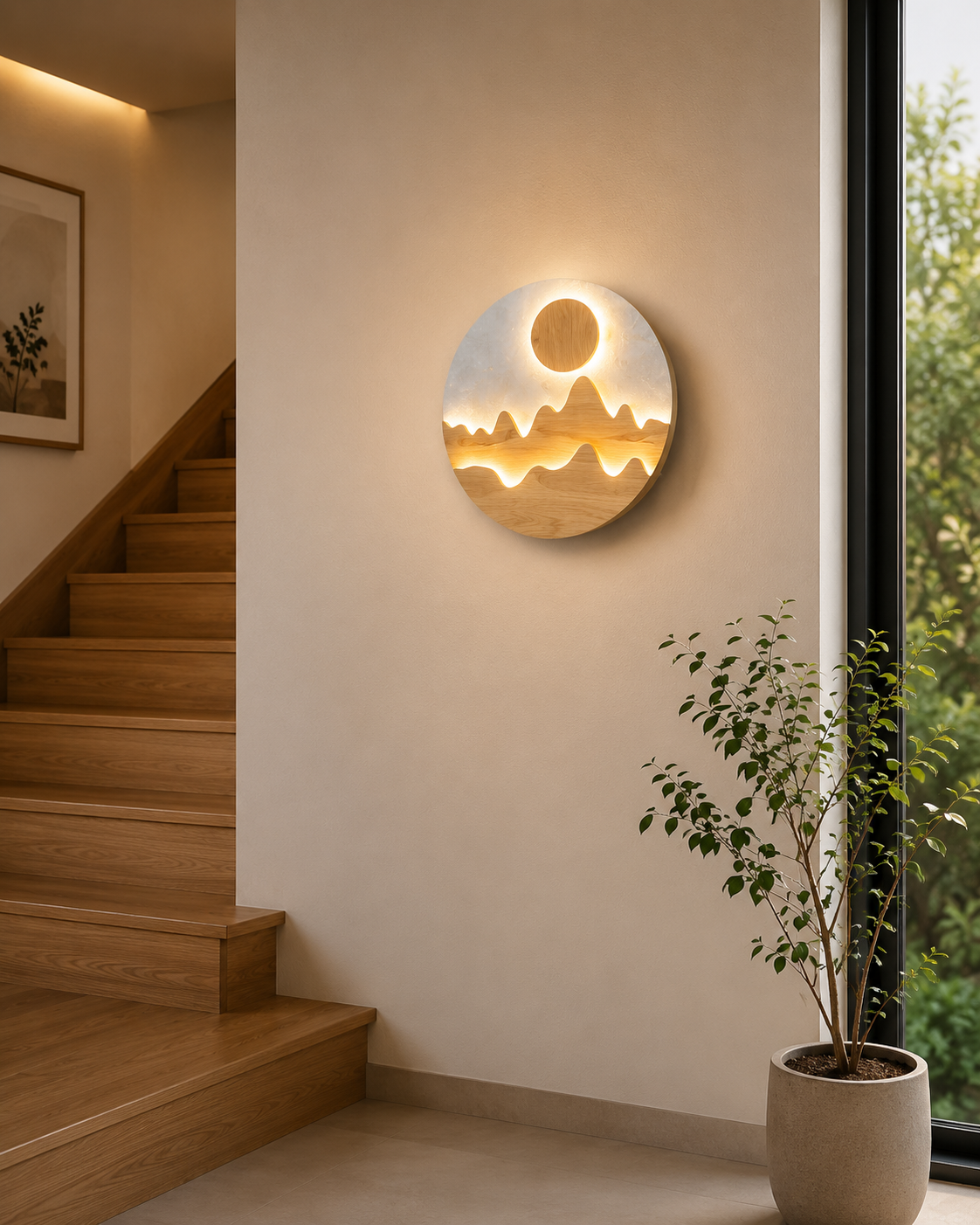 Minimalist Circular Mountain Relief LED Wall Light)