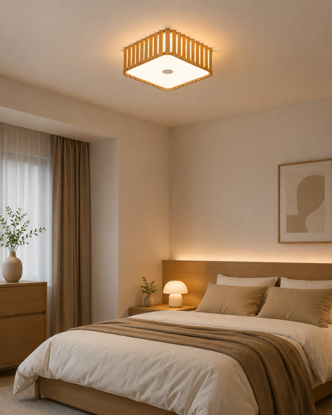 Modern Zen Woven Round LED Ceiling Light - Japandi Style Flush Mount Bedroom & Living Room Lighting