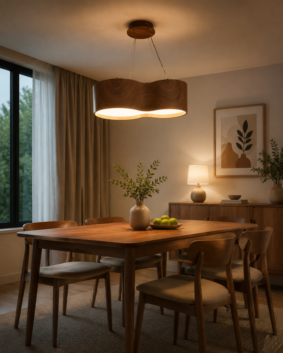 Modern Japandi Rectangular Woven Pendant Light - 54W Large Rattan-Style Dining Table & Kitchen Island Hanging Lamp
