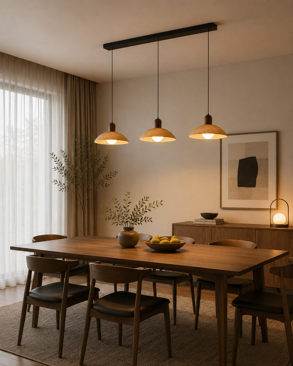Modern Nordic Wood 3-Light Pendant Lamp for Dining Room