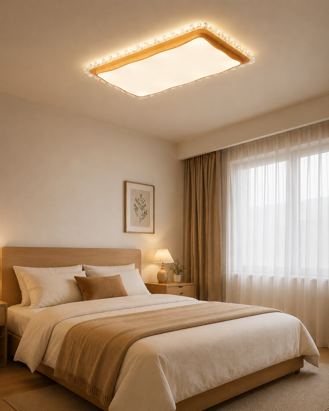 Modern Geometric Rectangular Wood LED Ceiling Light for Living Room