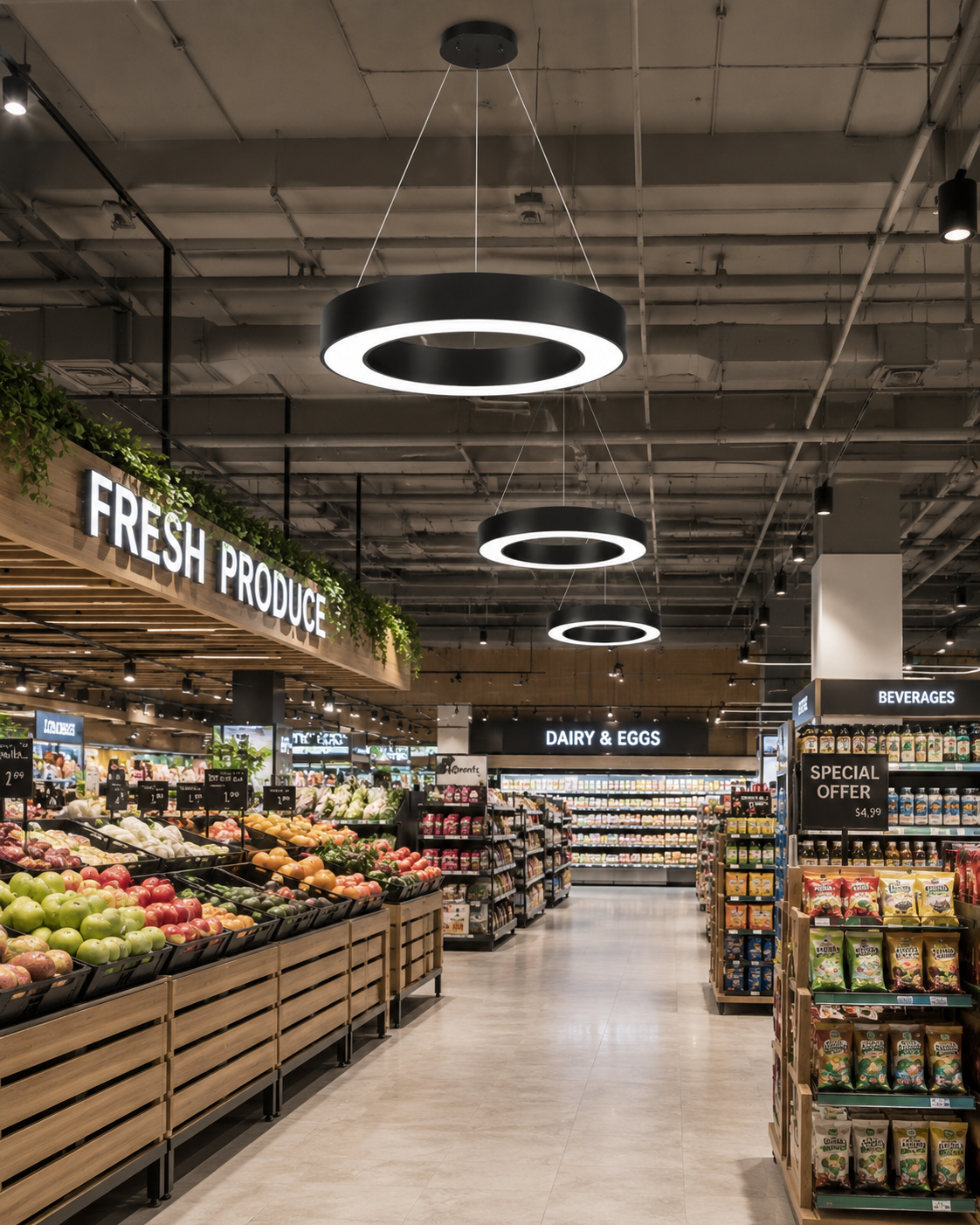 Modern Circular Geometric LED Ceiling Light - 60W Flush Mount