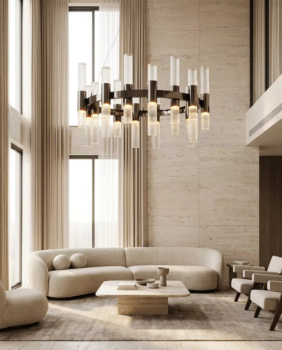 Modern Luxury Geometric LED Chandelier - 64W High-Ceiling Pendant Light