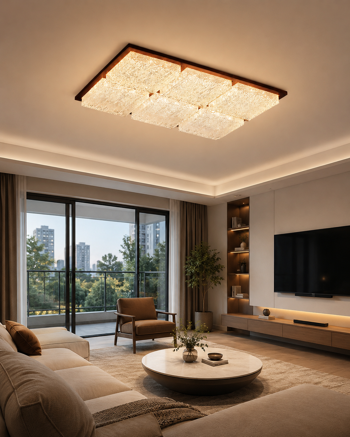 Modern Walnut Wood Full Spectrum LED Ceiling Light