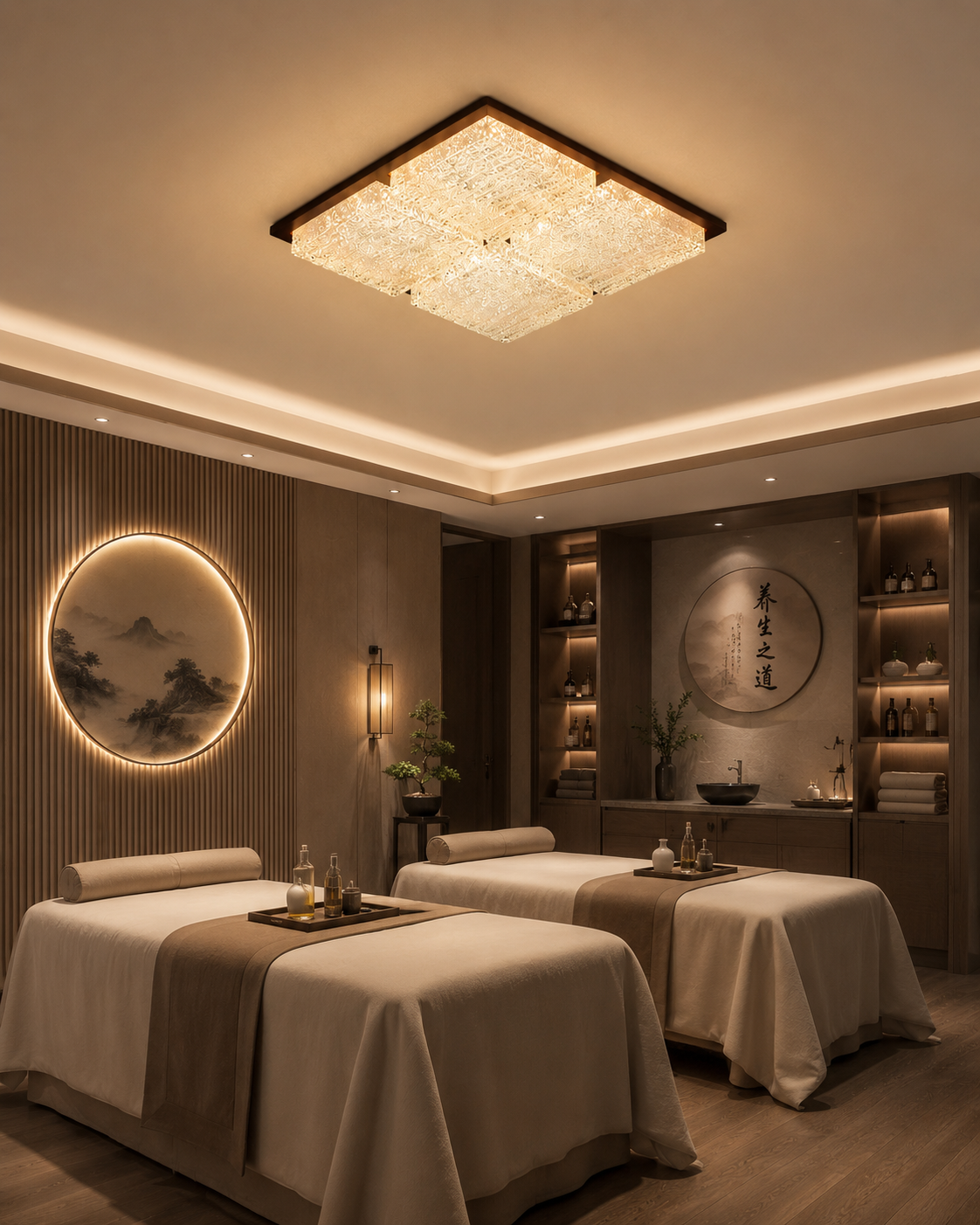 Modern Walnut Wood Full Spectrum LED Ceiling Light 72W