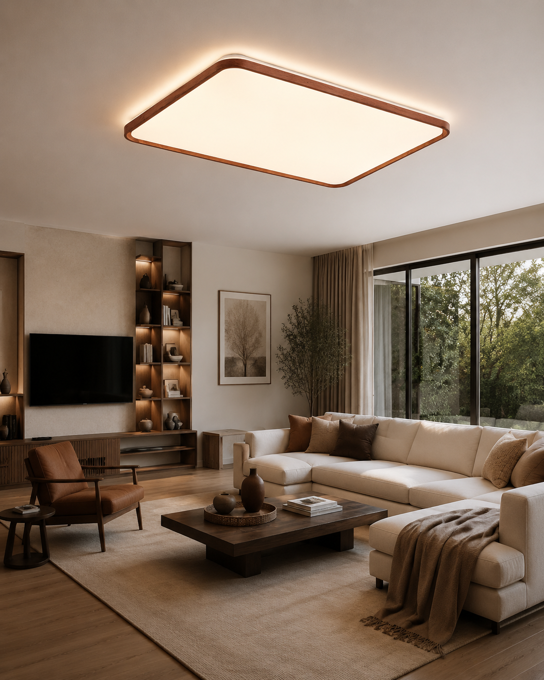 Modern Walnut Wood Full Spectrum LED Ceiling Light (120W)