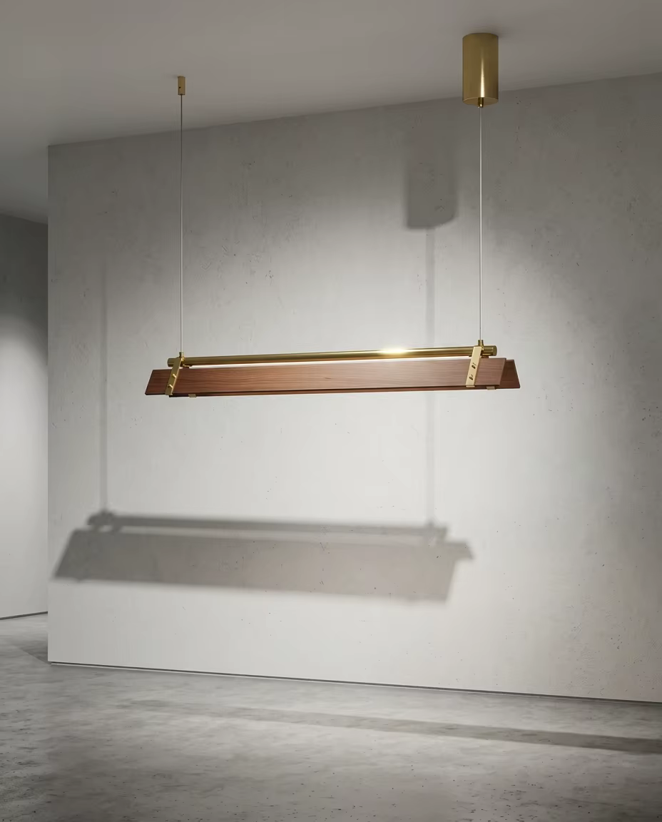 Modern Linear LED Pendant Light - Luxury Gold & Walnut Wood Finish, 100cm Sleek Hanging Dining Light (13W) – Linear Pendant (view 3)