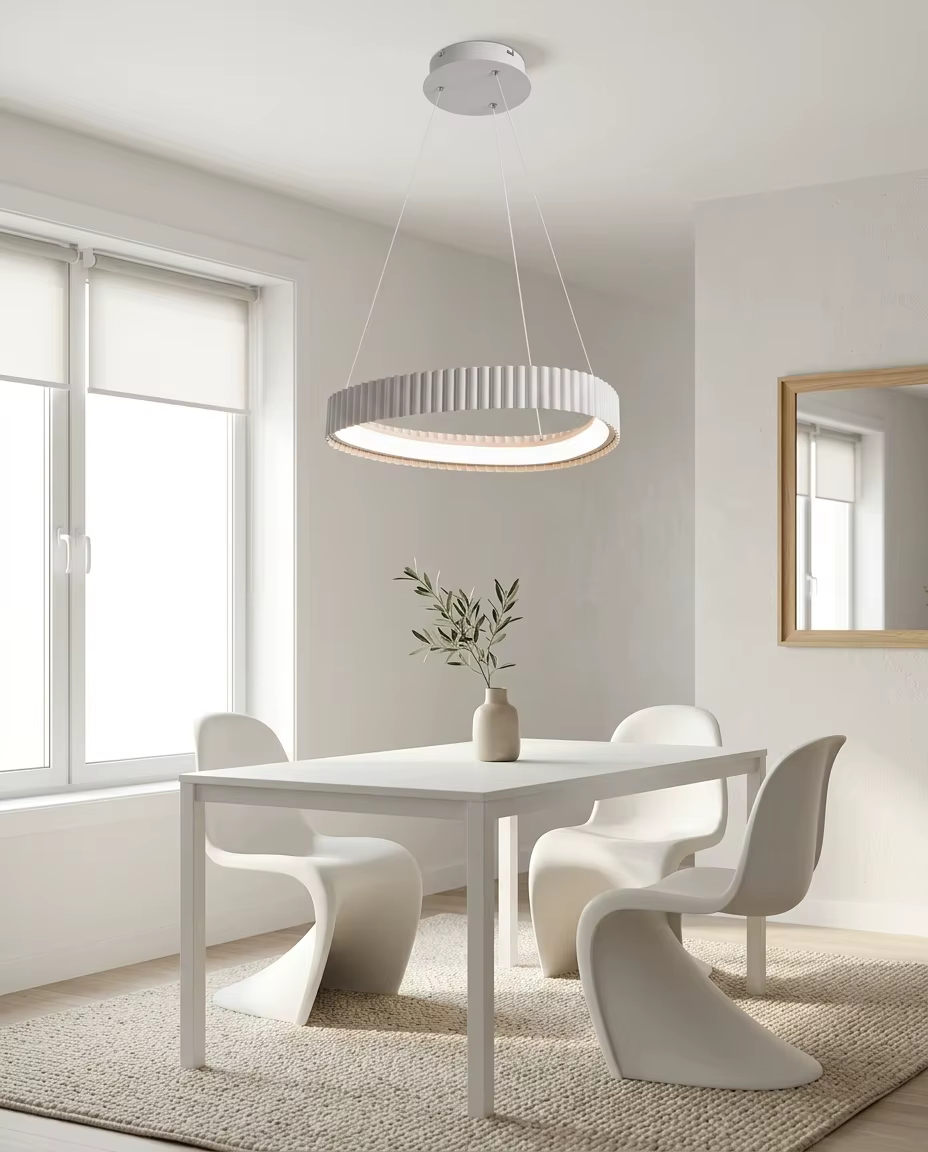 Modern Pleated LED Ring Pendant Light - Architectural Ribbed Circular Chandelier for Office & Hotel – Single Pendant (view 2)