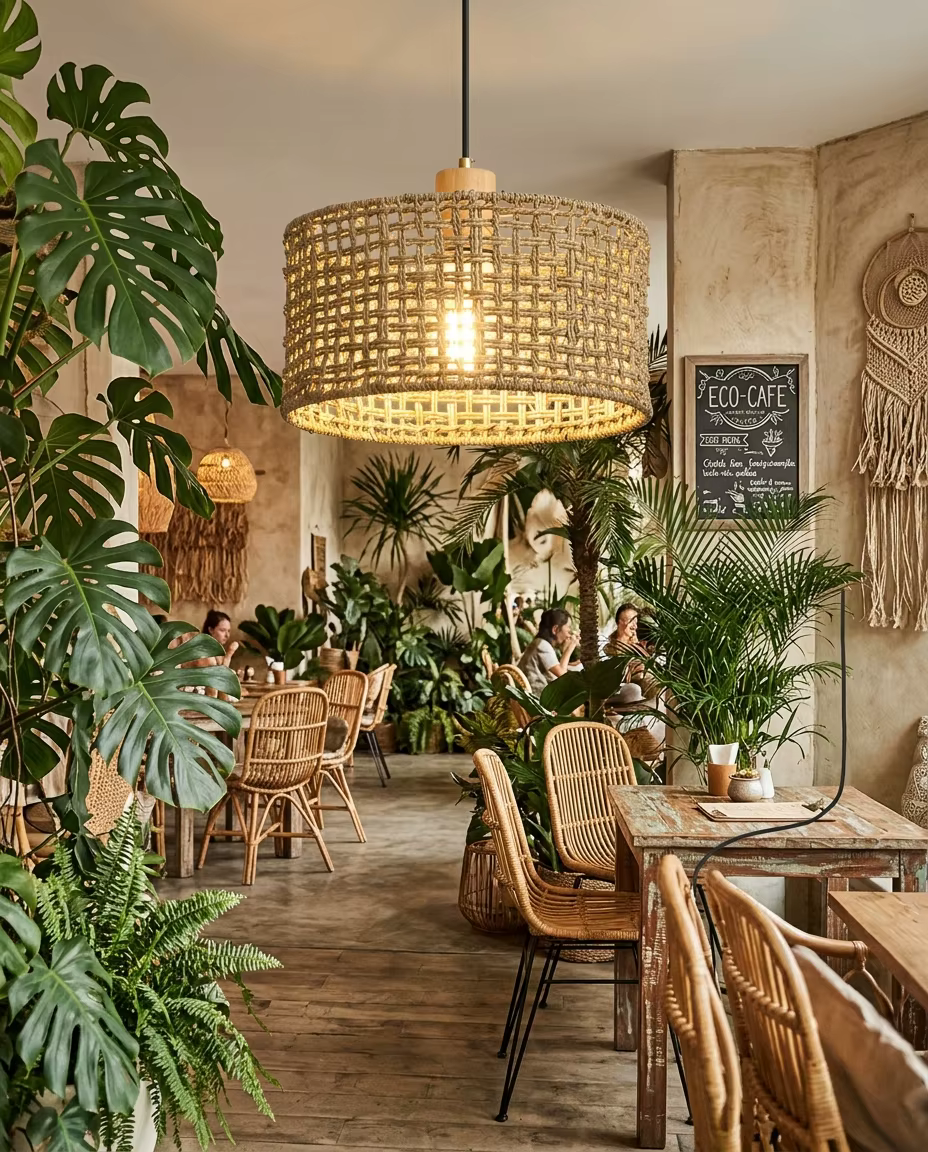 Handwoven Natural Rattan Pendant Light - Rustic Boho Hanging Lamp for Coastal & Eco-Friendly Projects – Single Pendant