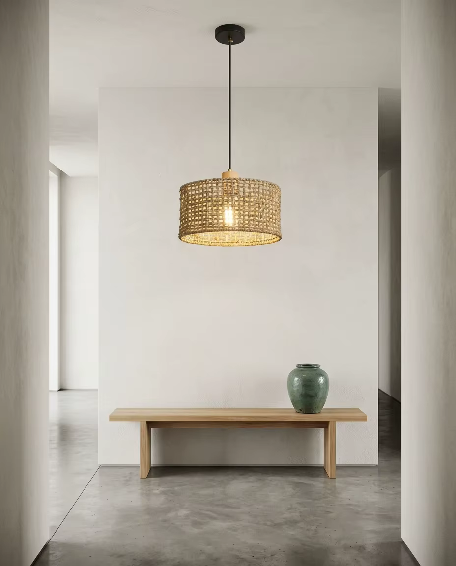 Handwoven Natural Rattan Pendant Light - Rustic Boho Hanging Lamp for Coastal & Eco-Friendly Projects – Single Pendant (view 3)