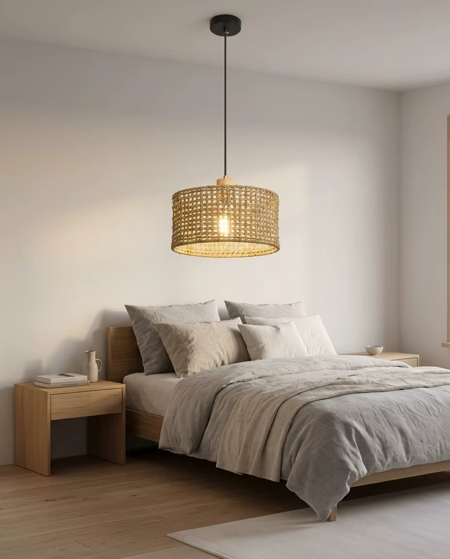 Handwoven Natural Rattan Pendant Light - Rustic Boho Hanging Lamp for Coastal & Eco-Friendly Projects – Single Pendant (view 2)