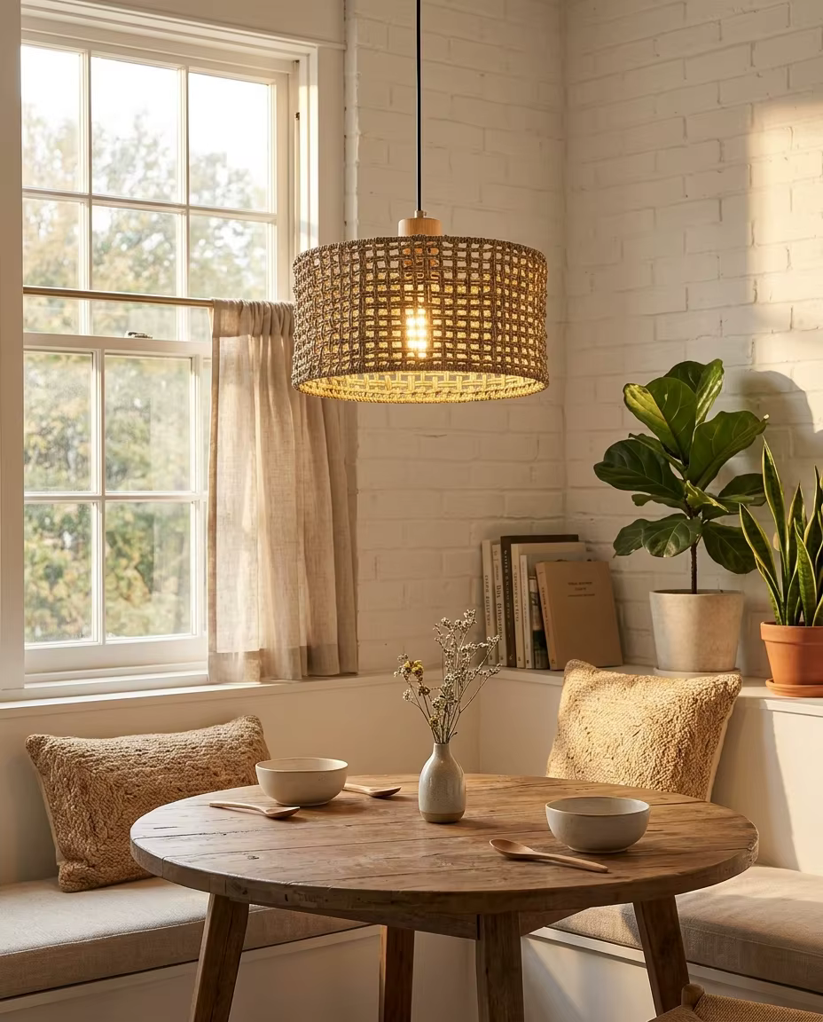 Handwoven Natural Rattan Pendant Light - Rustic Boho Hanging Lamp for Coastal & Eco-Friendly Projects – Single Pendant (view 4)