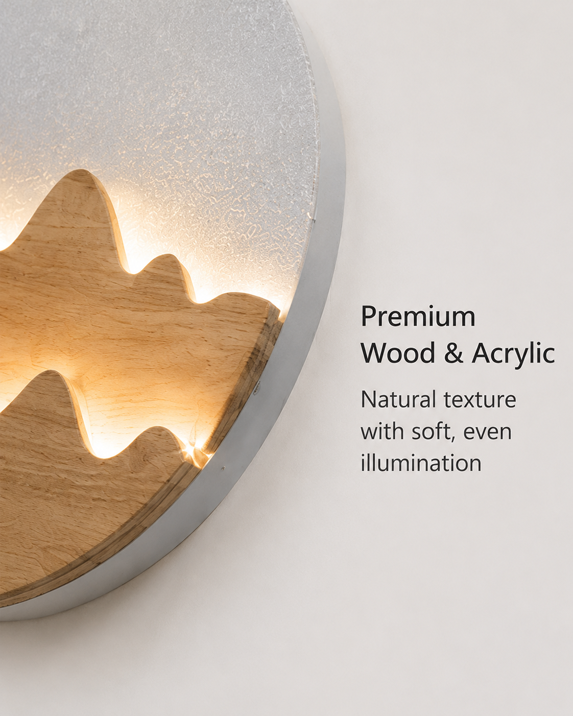 Modern Round Wooden LED Wall Light – 300mm Artistic Minimalist Wall Lamp for Bedroom & Living Room – Decorative Wall Lamps (view 3)