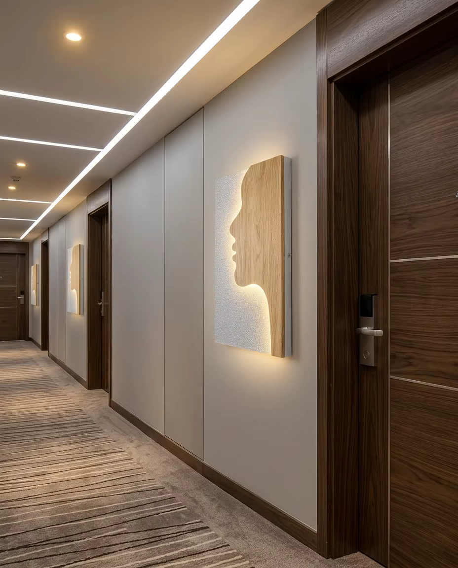 Modern Artistic Face Silhouette LED Wall Sconce - Creative Wood & Silver Profile Accent Light for Interior Projects – Decorative Wall Lamps (view 5)