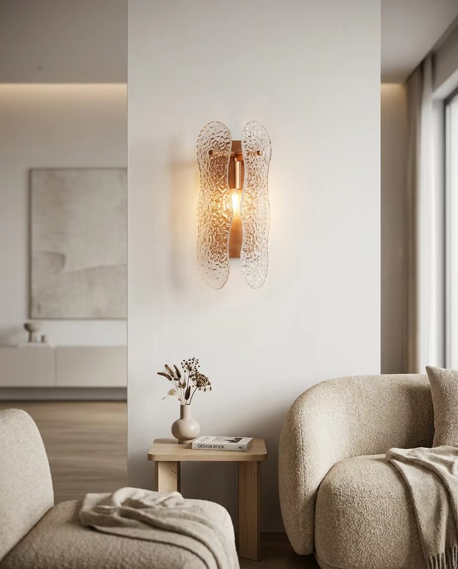 Modern Copper Wall Sconce with Hand-Blown Water Ripple Glass | PZE-B0715 – Decorative Wall Lamps