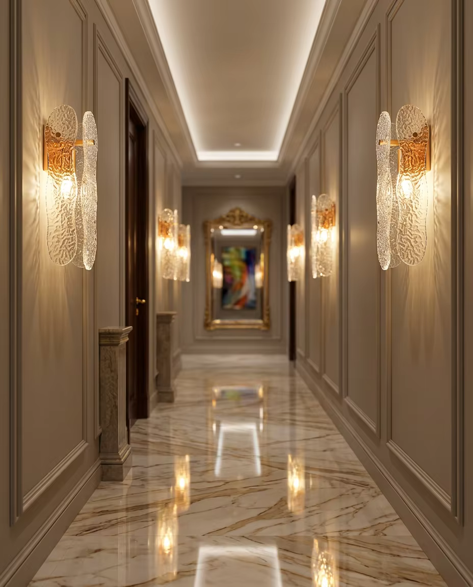 Modern Copper Wall Sconce with Hand-Blown Water Ripple Glass | PZE-B0715 – Decorative Wall Lamps (view 2)