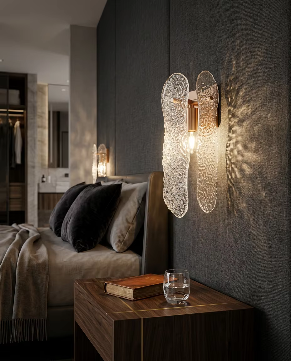 Modern Copper Wall Sconce with Hand-Blown Water Ripple Glass | PZE-B0715 – Decorative Wall Lamps (view 4)