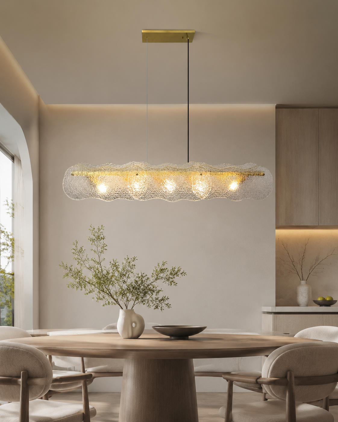 1280mm Linear Copper Pendant Chandelier with Wavy Water Glass for Dining & Islands | PZE-D0716-6 – Crystal Chandeliers