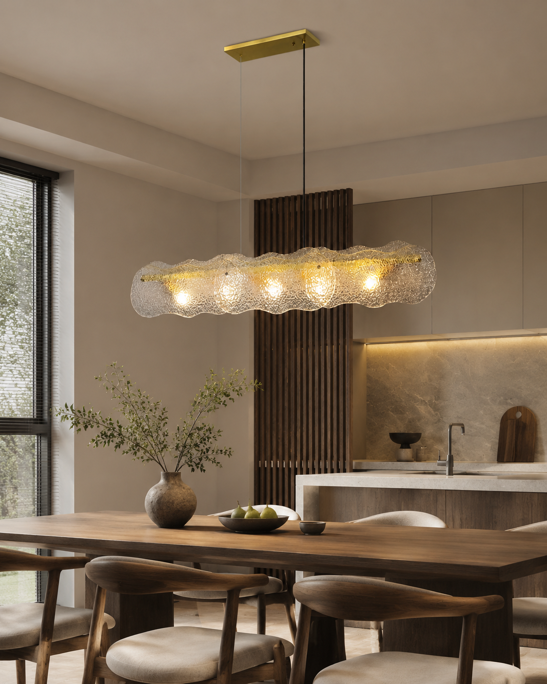 1280mm Linear Copper Pendant Chandelier with Wavy Water Glass for Dining & Islands | PZE-D0716-6 – Crystal Chandeliers (view 5)