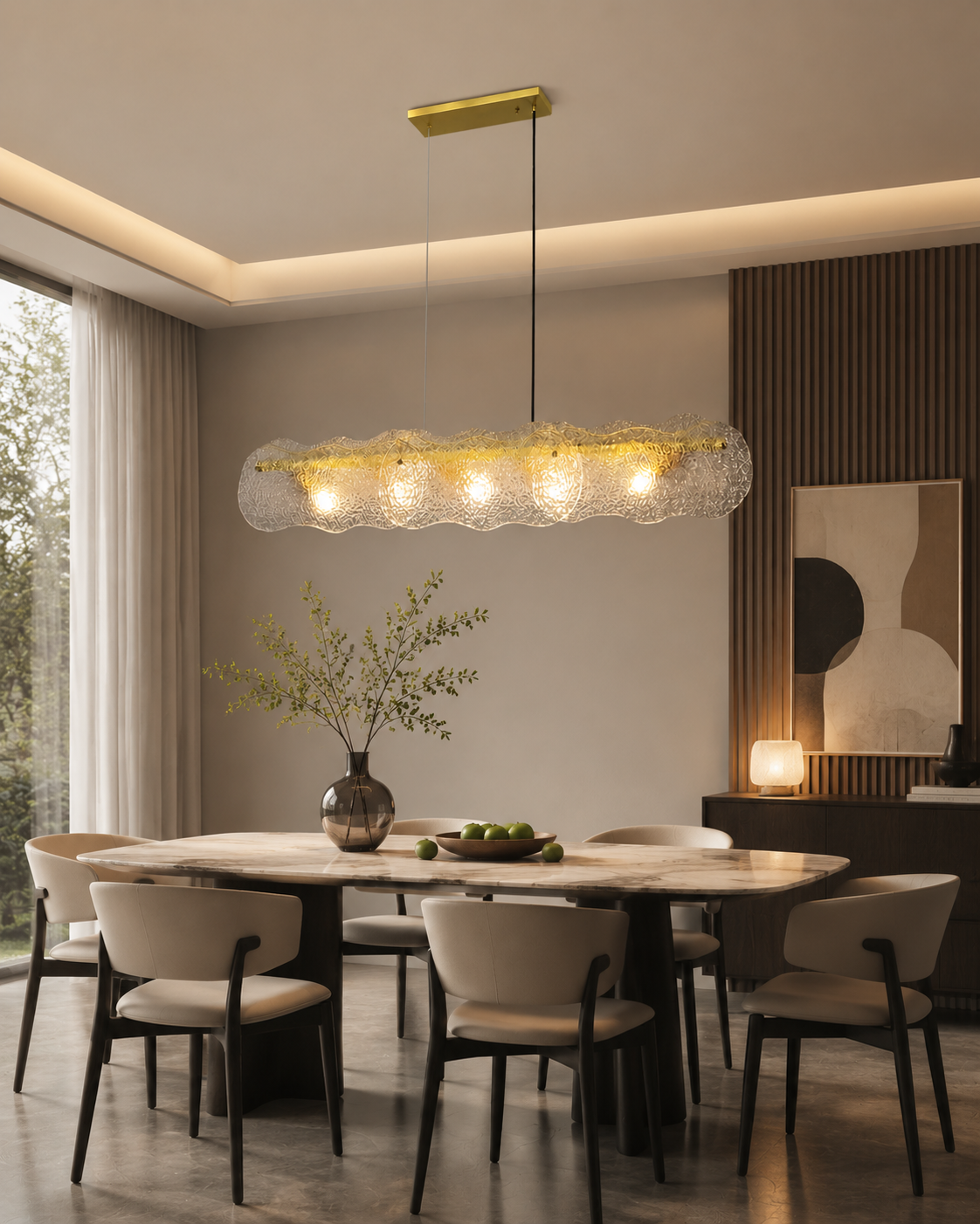 1280mm Linear Copper Pendant Chandelier with Wavy Water Glass for Dining & Islands | PZE-D0716-6 – Crystal Chandeliers (view 4)