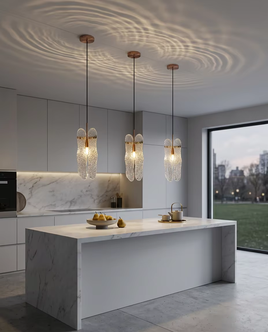 Luxury Single Copper Mini Pendant Light with Artisanal Water Ripple Glass | PZE-D0716-1 – Single Pendant (view 2)