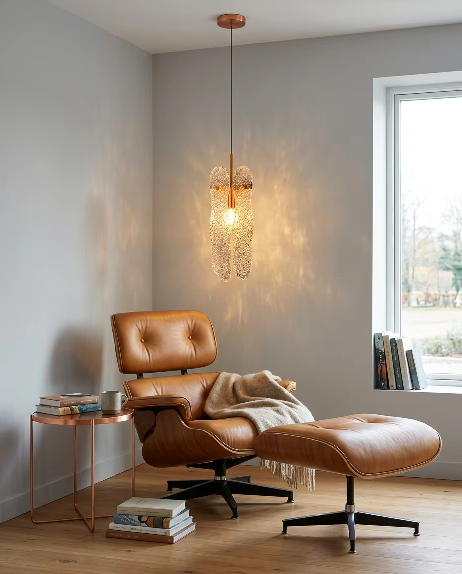 Luxury Single Copper Mini Pendant Light with Artisanal Water Ripple Glass | PZE-D0716-1 – Single Pendant (view 3)