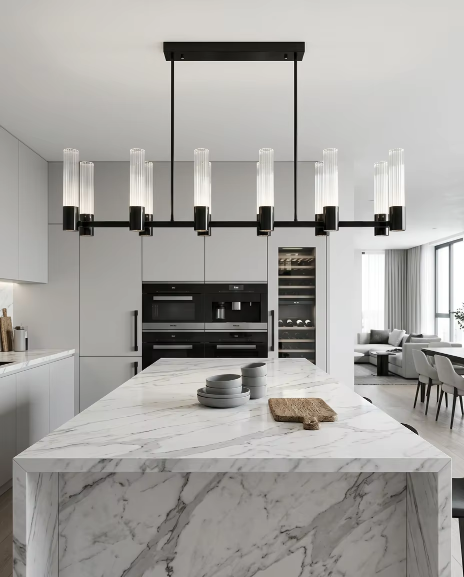 Modern Linear Glass Crystal Chandelier | Luxury LED Pendant Light for Dining Room & Hotel Project – Crystal Chandeliers (view 2)