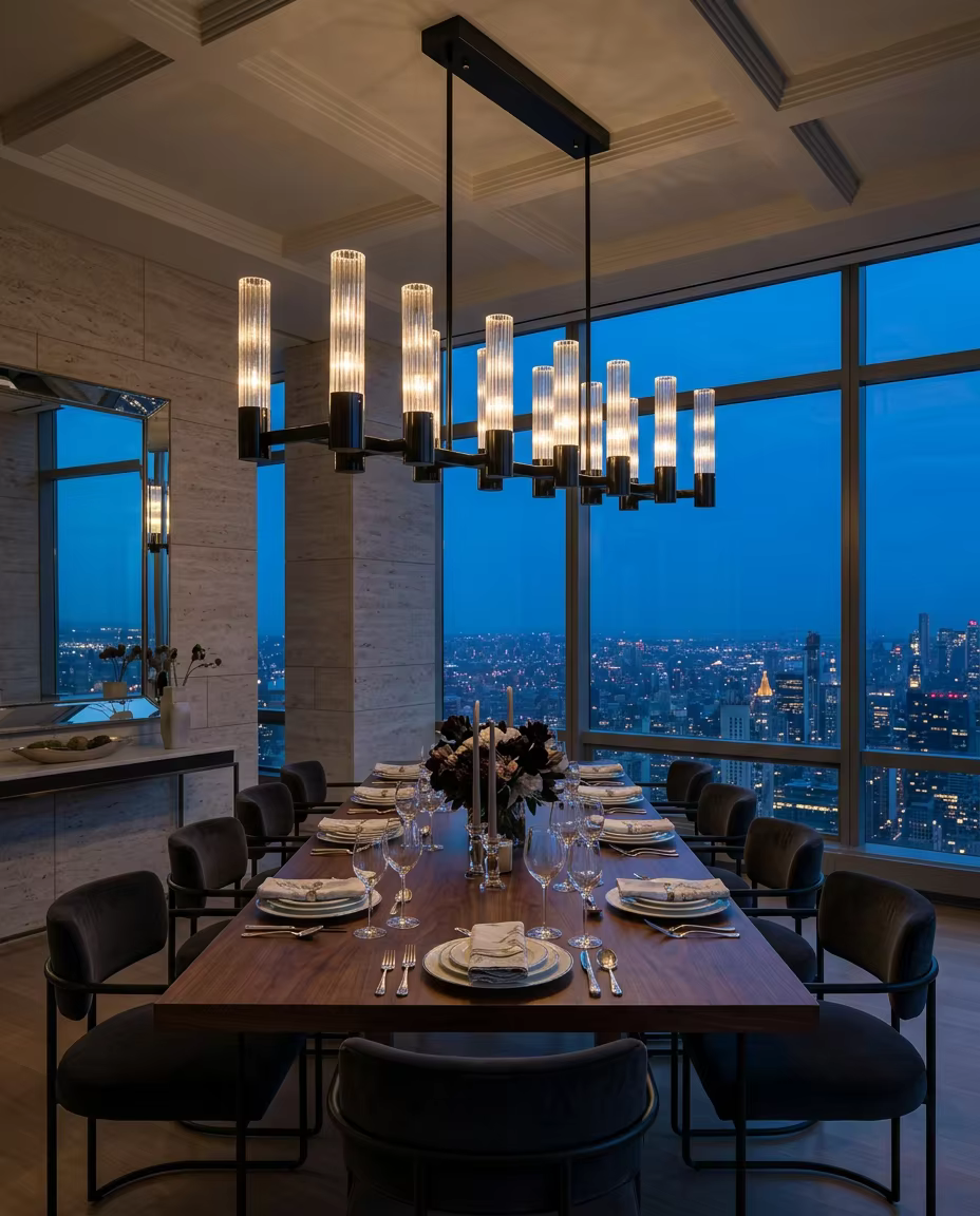 Modern Linear Glass Crystal Chandelier | Luxury LED Pendant Light for Dining Room & Hotel Project – Crystal Chandeliers (view 3)