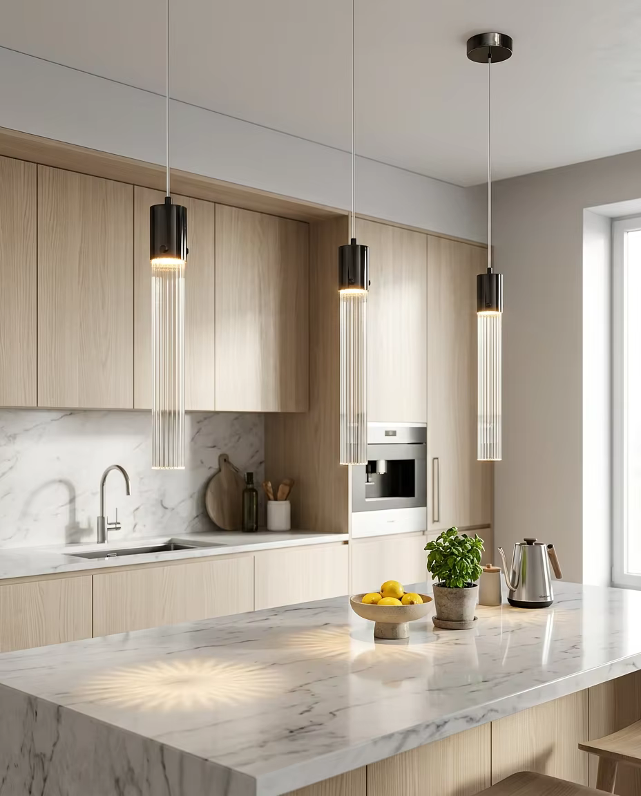 Minimalist Slim Crystal Pendant Light | Modern Vertical LED Hanging Light for Luxury Interiors – Single Pendant (view 4)