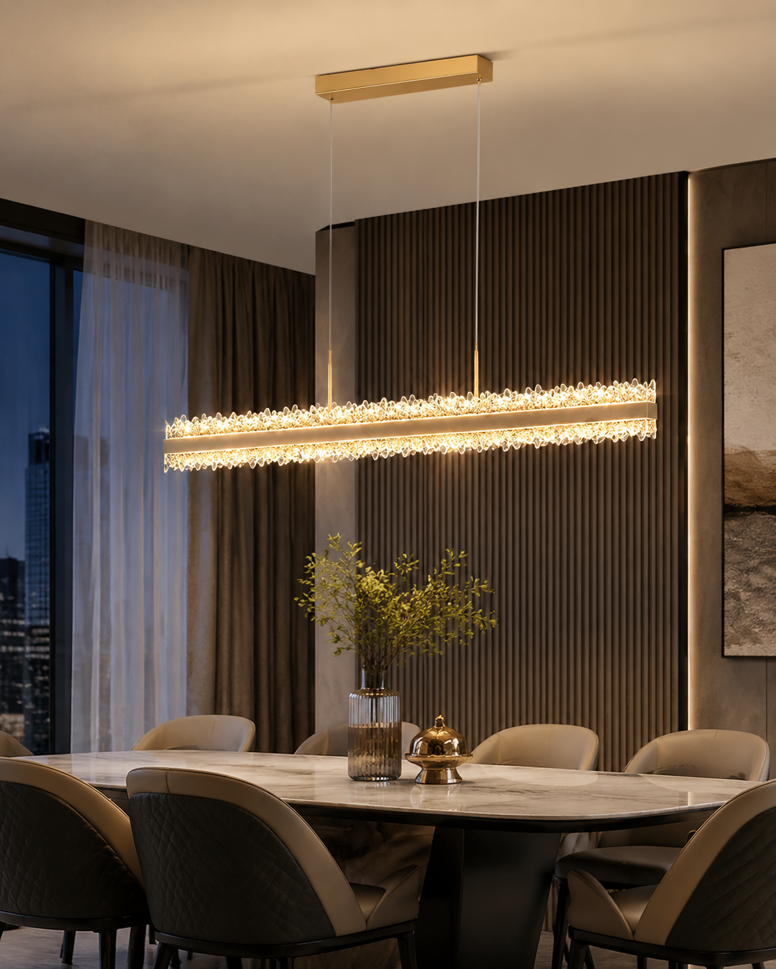 Luxury Crystal Linear Pendant Light | Modern Gold LED Chandelier for Dining Room & Hotel Projects – Crystal Chandeliers (view 5)