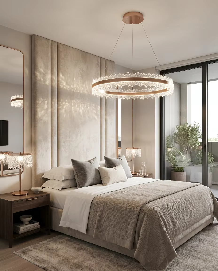 Luxury Circular Crystal Chandelier | Modern Ring LED Pendant Light for Hotel & Villa Interiors – Ring Chandeliers (view 3)