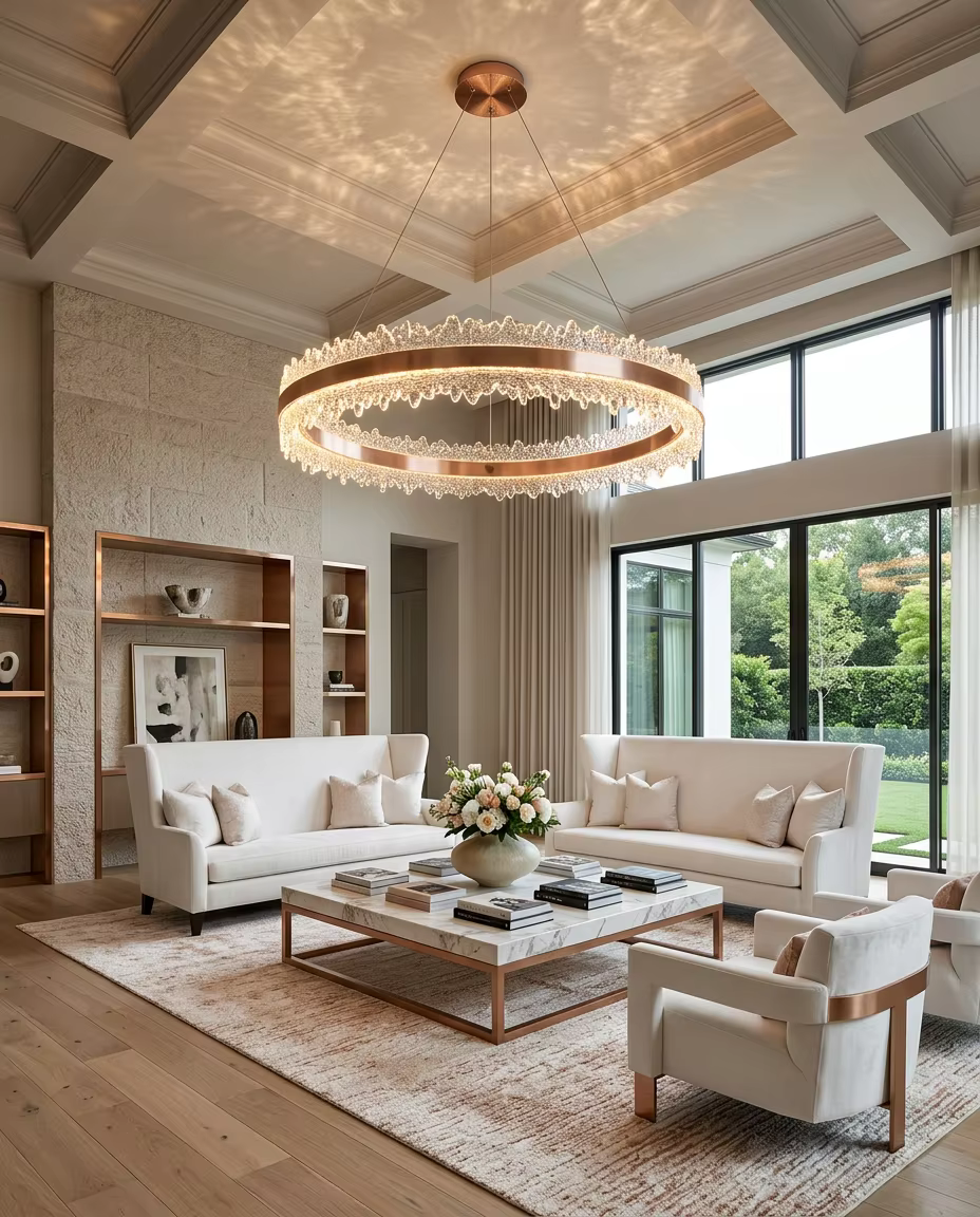 Luxury Circular Crystal Chandelier | Modern Ring LED Pendant Light for Hotel & Villa Interiors – Ring Chandeliers (view 4)