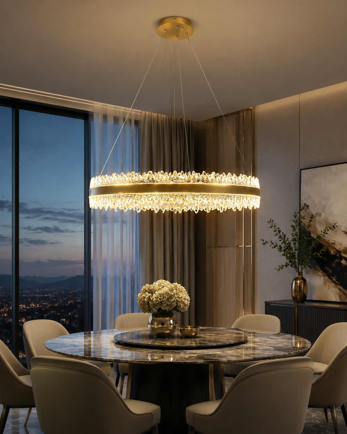Luxury Circular Crystal Chandelier | Modern Ring LED Pendant Light for Hotel & Villa Interiors – Ring Chandeliers (view 5)