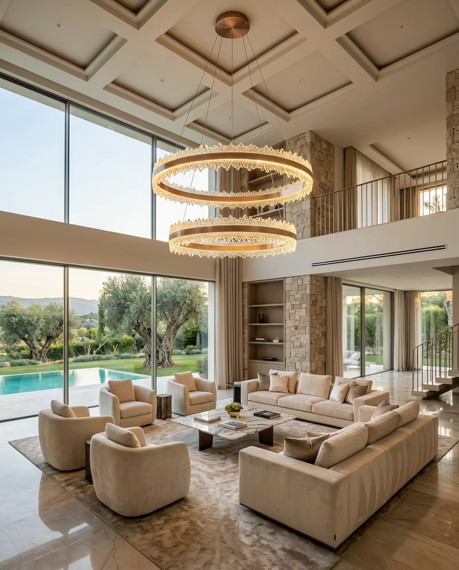 Luxury Double Ring Crystal Chandelier | Modern LED Circular Pendant Light for Hotel Lobby & Villa Projects – Ring Chandeliers