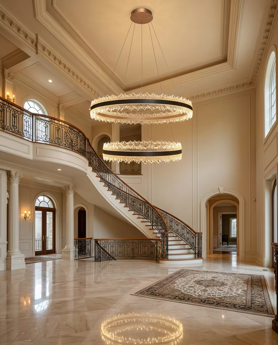Luxury Double Ring Crystal Chandelier | Modern LED Circular Pendant Light for Hotel Lobby & Villa Projects – Ring Chandeliers (view 4)