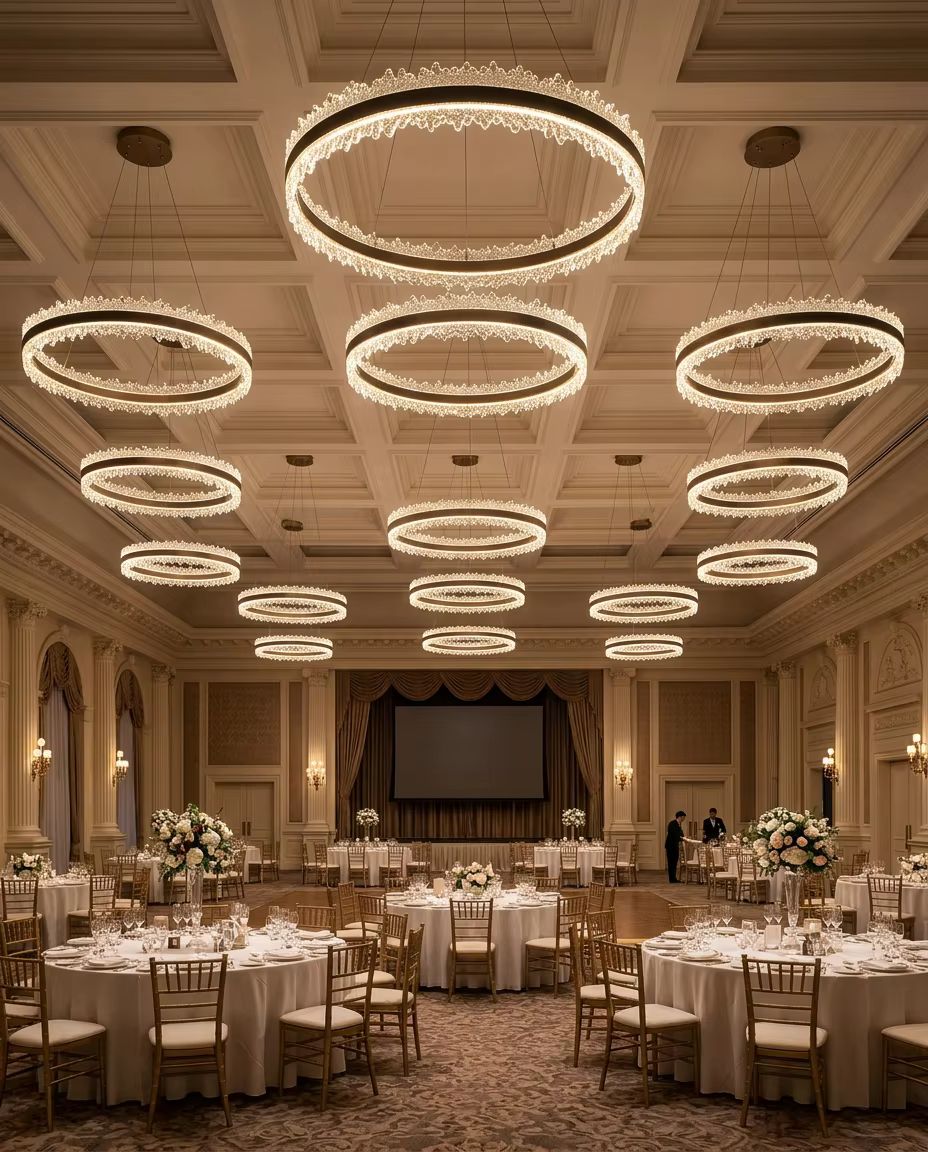 Luxury Double Ring Crystal Chandelier | Modern LED Circular Pendant Light for Hotel Lobby & Villa Projects – Ring Chandeliers (view 3)