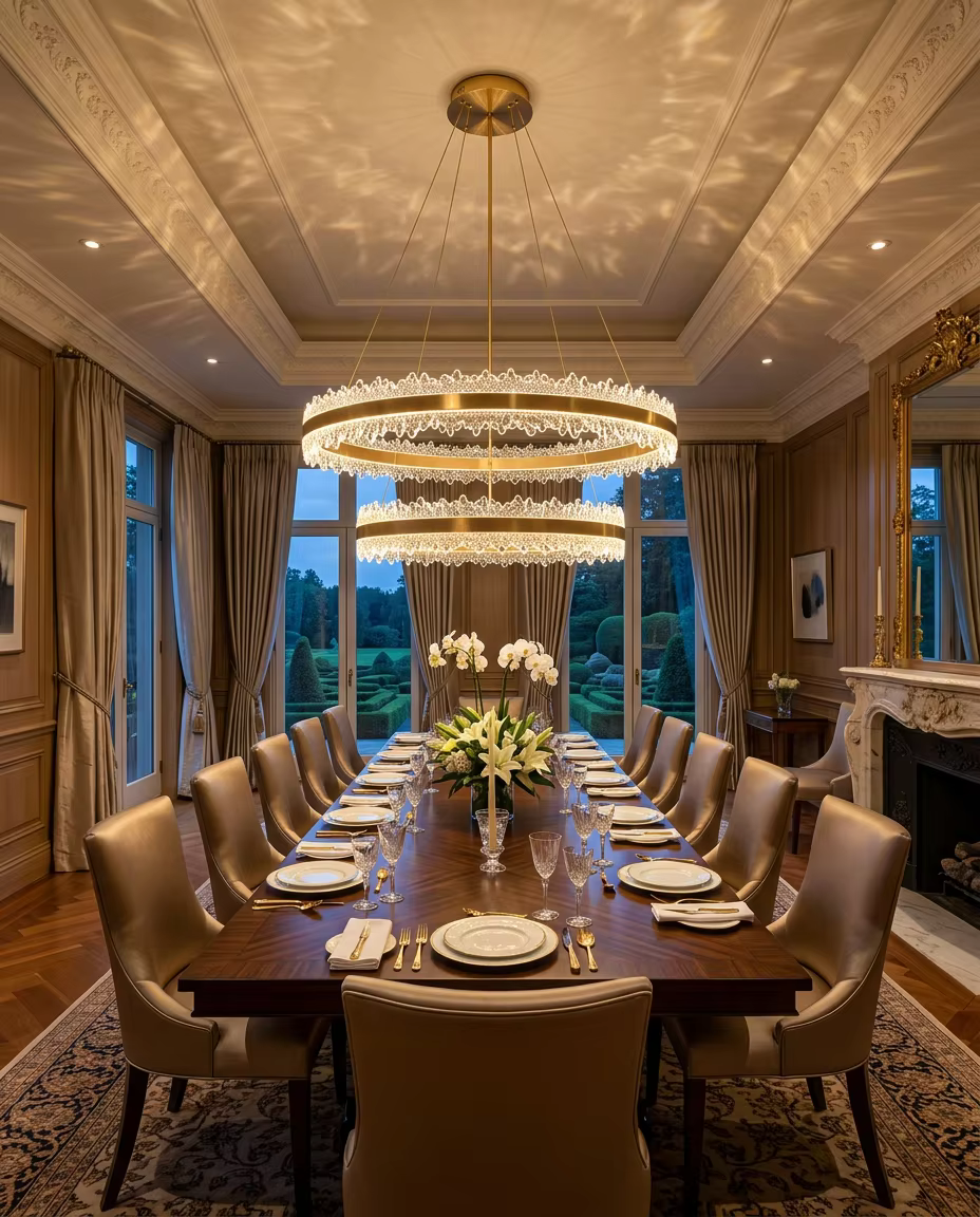 Luxury Double Ring Crystal Chandelier | Modern LED Circular Pendant Light for Hotel Lobby & Villa Projects – Ring Chandeliers (view 2)