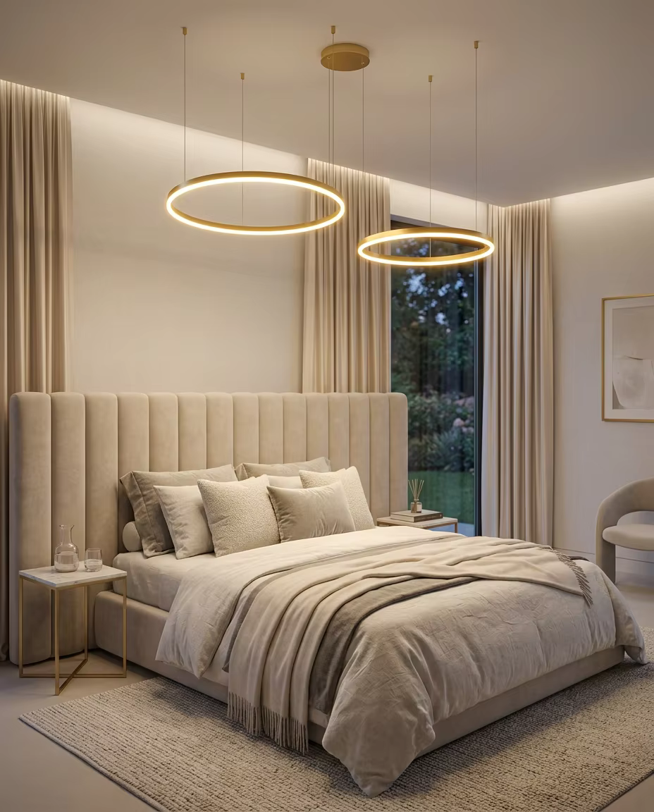 Modern Double Ring LED Pendant Light | Luxury Gold Ceiling Chandelier for Living Room & Hotel Interiors – Ring Chandeliers