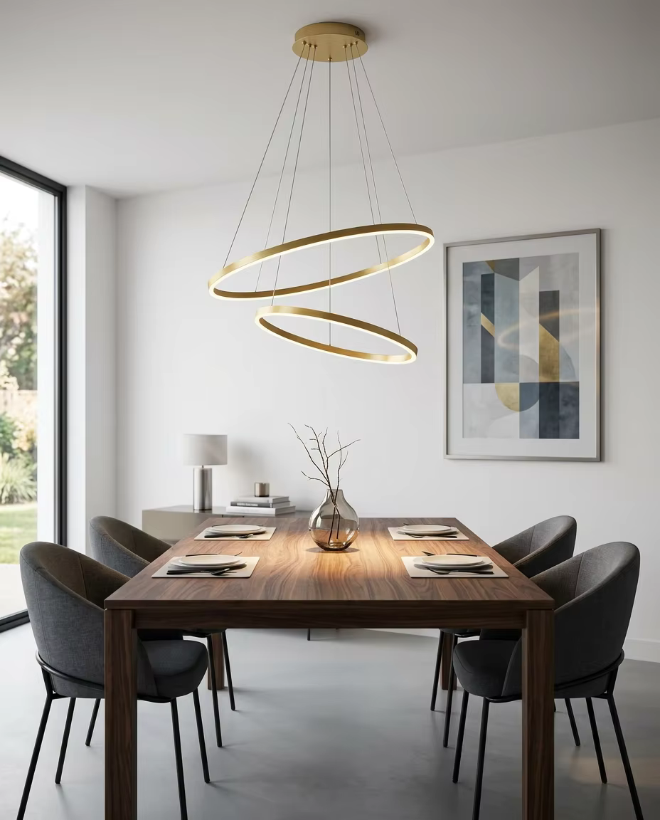 Modern Double Ring LED Pendant Light | Luxury Gold Ceiling Chandelier for Living Room & Hotel Interiors – Ring Chandeliers (view 5)