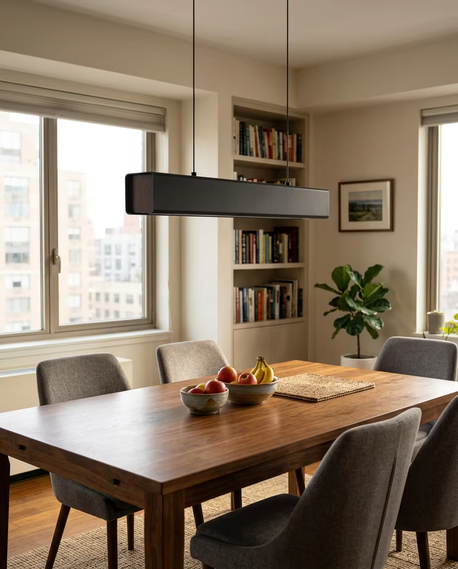 Modern Rectangular LED Pendant Light | 24W Remote Control Ceiling Lamp for Kitchen & Dining Room – Linear Pendant (view 3)