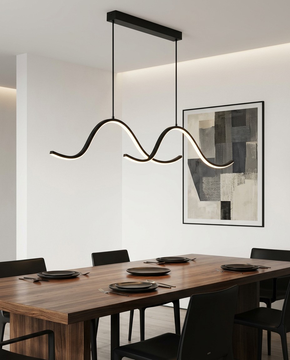 Modern Gold Wavy LED Pendant Light for Luxury Dining Room Decor – Linear Pendant (view 2)