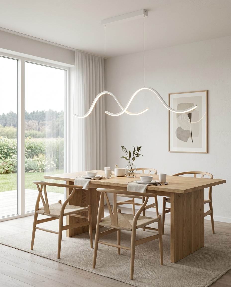 Modern Gold Wavy LED Pendant Light for Luxury Dining Room Decor – Linear Pendant (view 3)