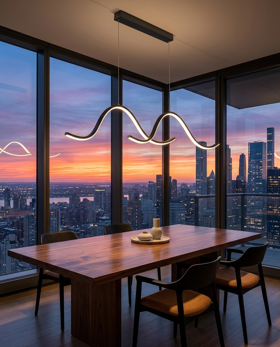 Modern Gold Wavy LED Pendant Light for Luxury Dining Room Decor – Linear Pendant (view 4)