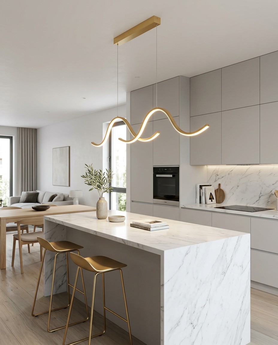 Modern Gold Wavy LED Pendant Light for Luxury Dining Room Decor – Linear Pendant (view 5)