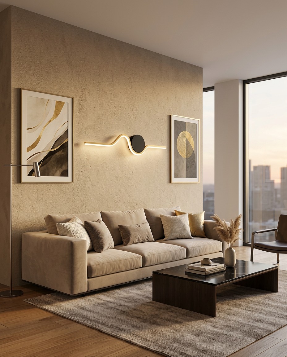 Modern Wave Circle LED Wall Light | Gold & Black Minimalist Designer Sconce 12W – Decorative Wall Lamps