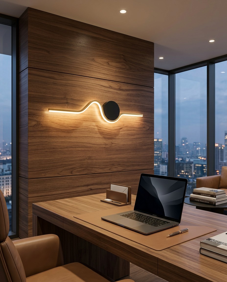 Modern Wave Circle LED Wall Light | Gold & Black Minimalist Designer Sconce 12W – Decorative Wall Lamps (view 4)