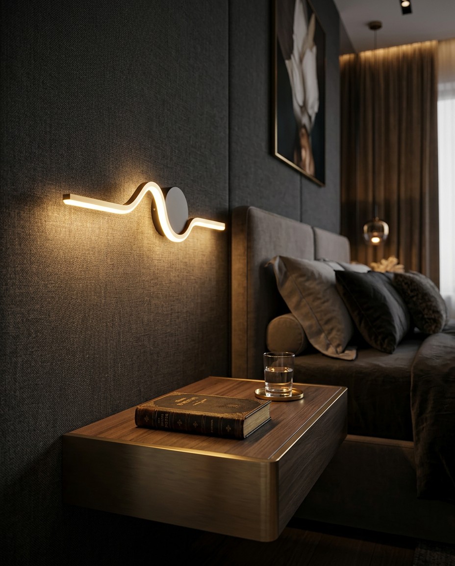 Modern Wave Circle LED Wall Light | Gold & Black Minimalist Designer Sconce 12W – Decorative Wall Lamps (view 2)