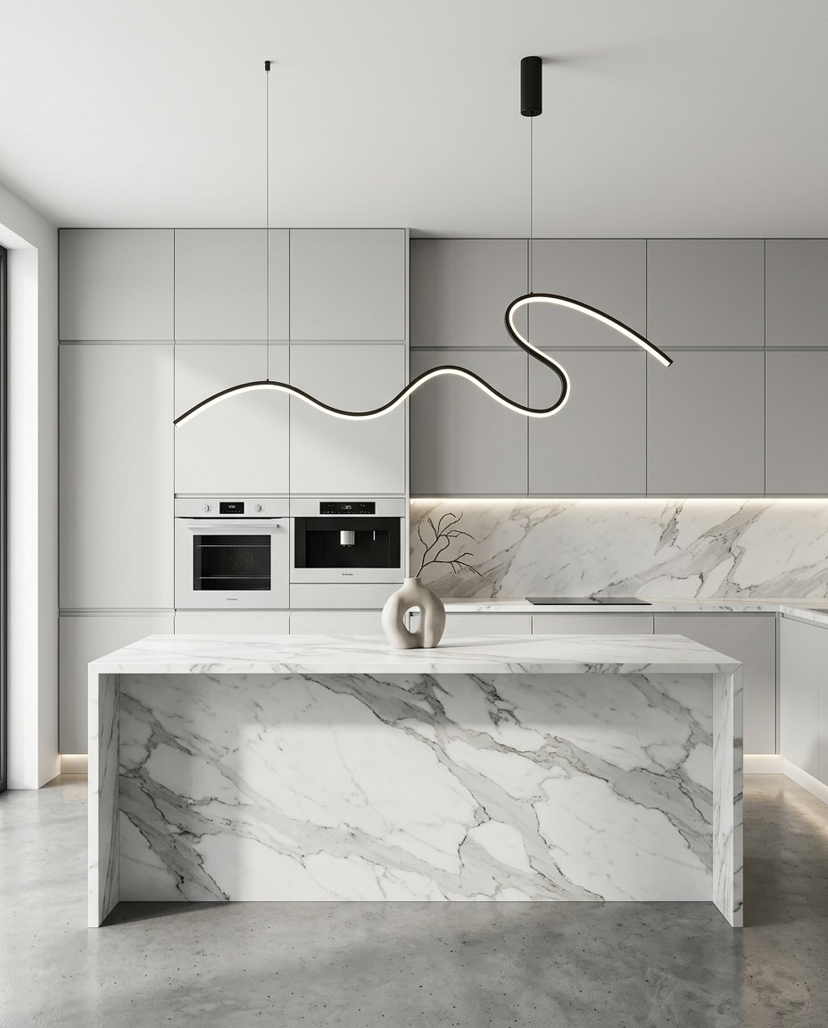 Modern Wave Linear LED Pendant Light | Sculptural Minimalist Hanging Lamp 34W – Linear Pendant