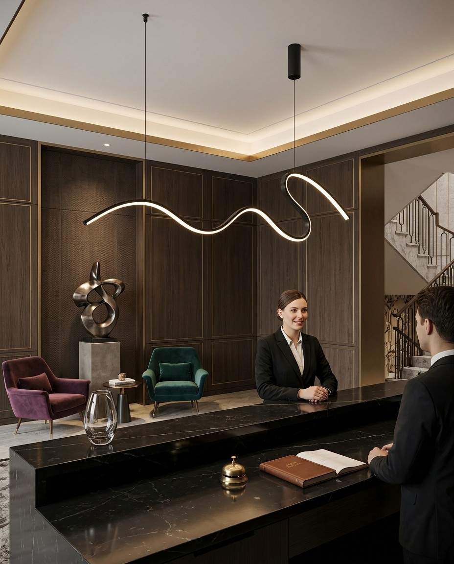 Modern Wave Linear LED Pendant Light | Sculptural Minimalist Hanging Lamp 34W – Linear Pendant (view 2)