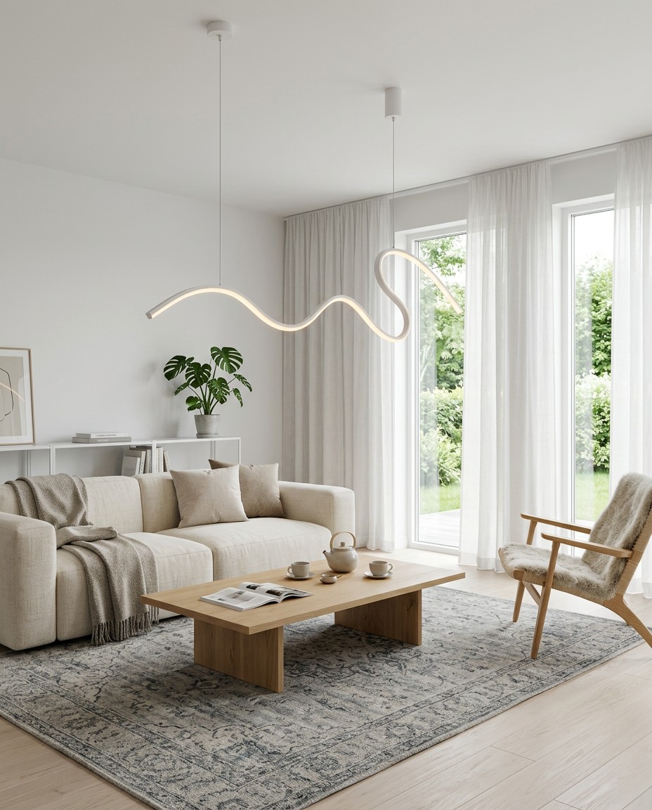 Modern Wave Linear LED Pendant Light | Sculptural Minimalist Hanging Lamp 34W – Linear Pendant (view 3)